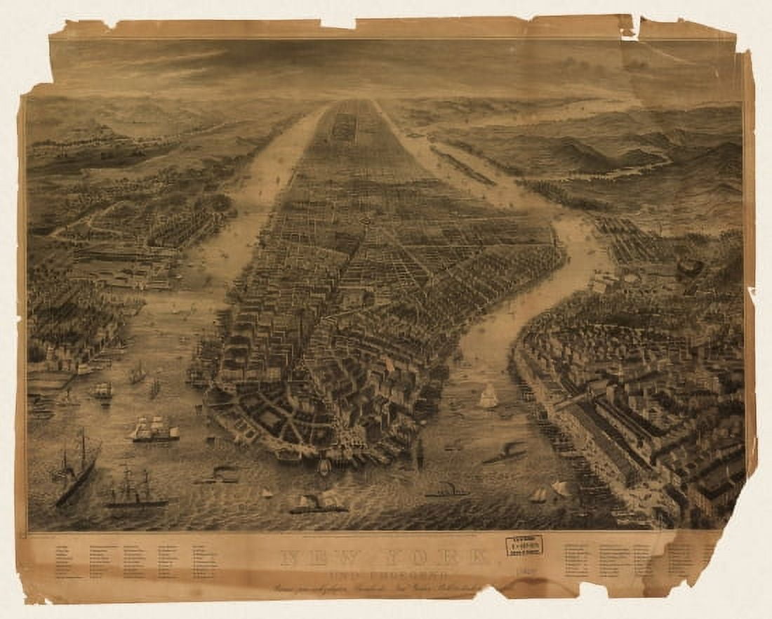 Antique Map of New York New York 1867 New York County Canvas Art - (36 x 54)