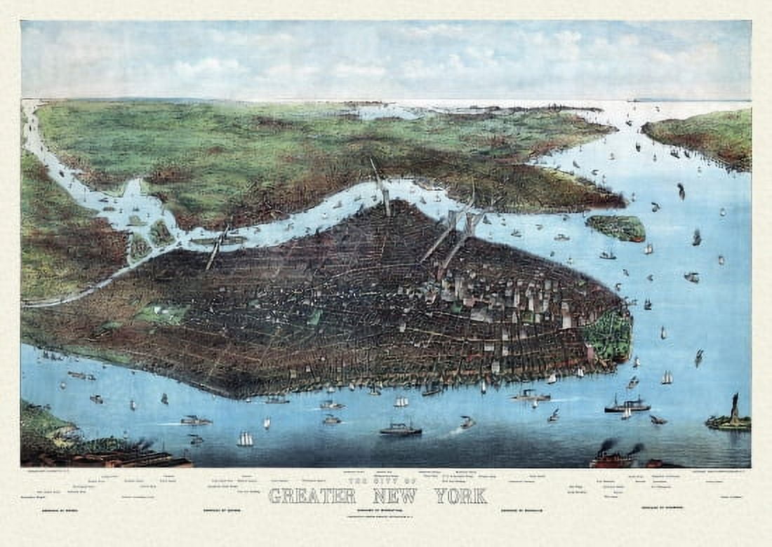 Antique Map of New York New York 1905 New York City County Canvas Art - (36 x 54)