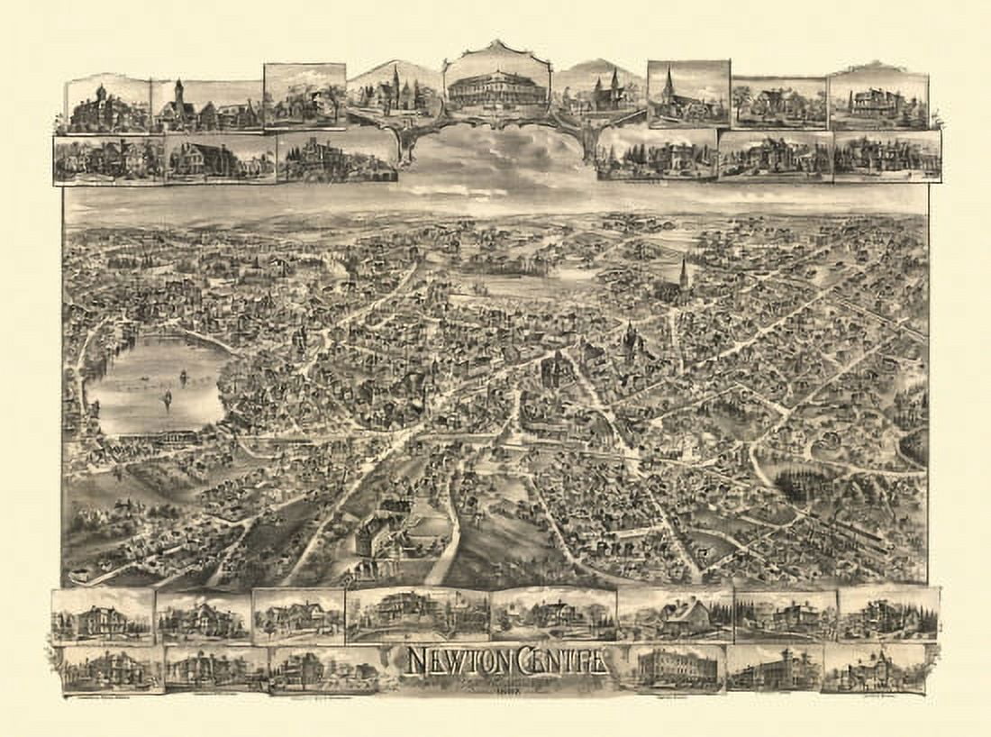 Antique Map of Newton Centre Massachusetts 1897 Middlesex County Canvas Art - (36 x 54)