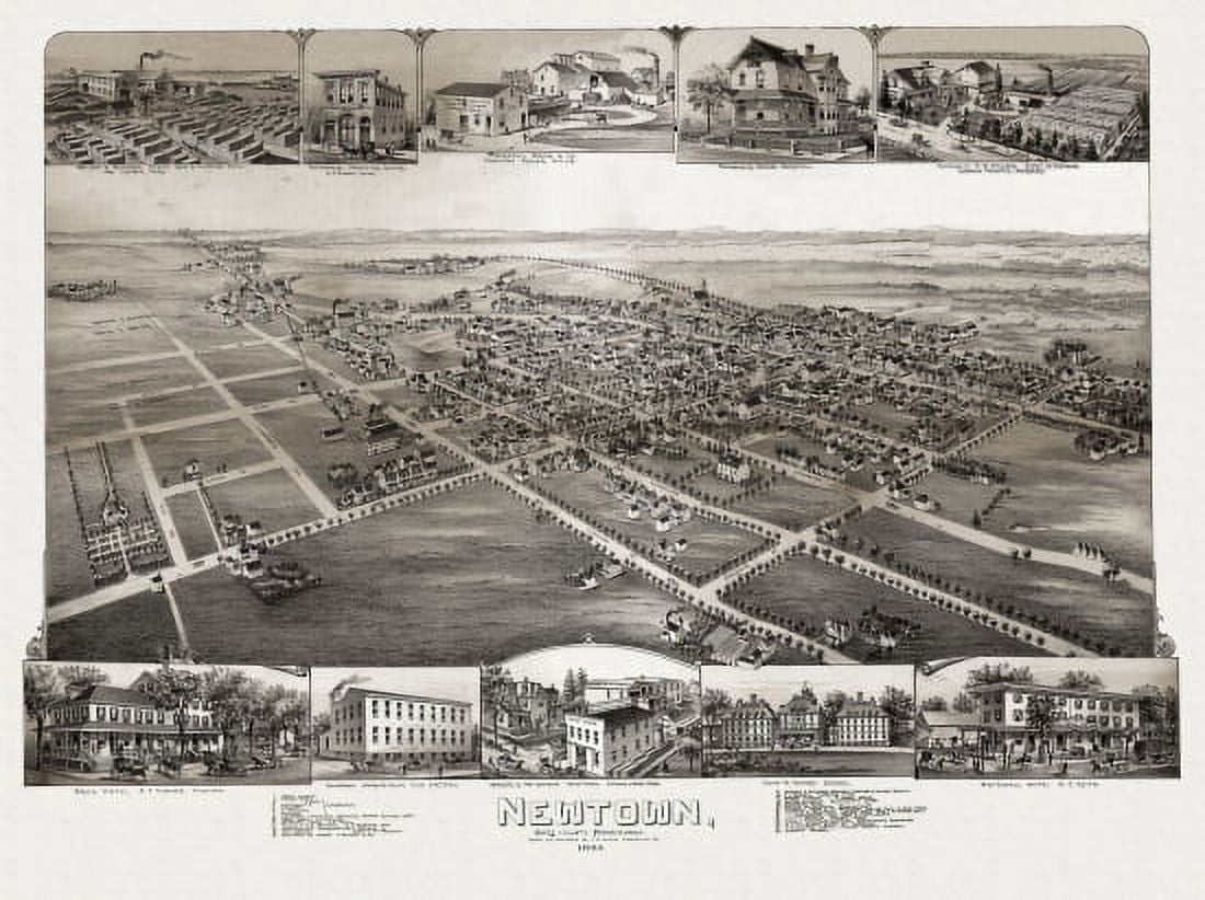 Antique Map of Newtown Pennsylvania 1893 Bucks County Canvas Art - (24 x 36)
