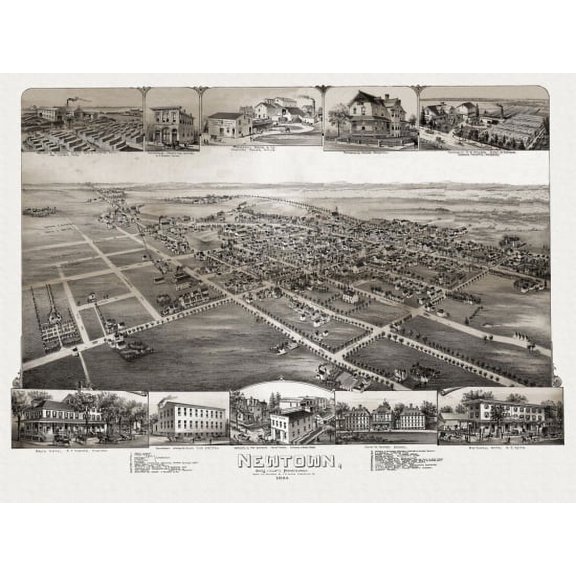 Antique Map of Newtown Pennsylvania 1893 Bucks County Canvas Art - (36 x 54)