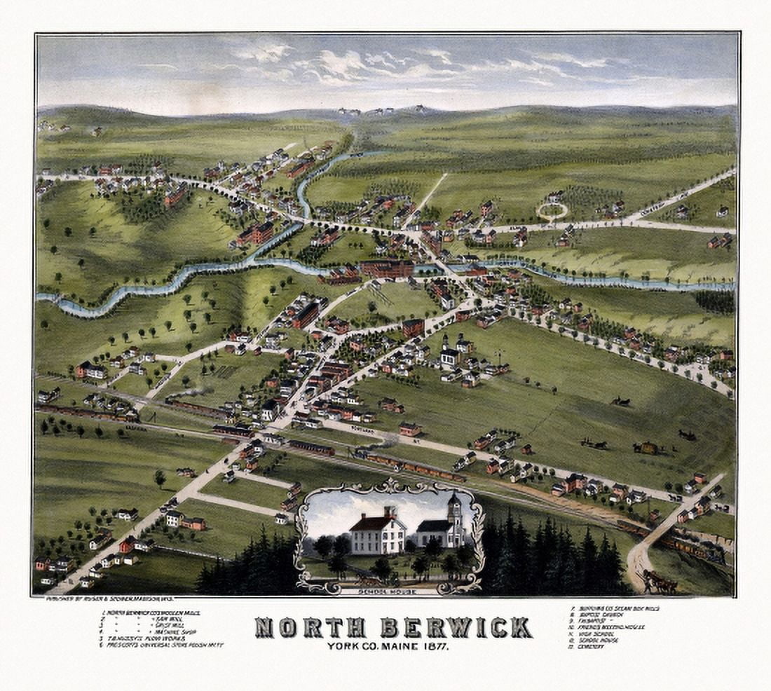 Antique Map of North Berwick Maine 1877 York County Canvas Art - (18 x 24)