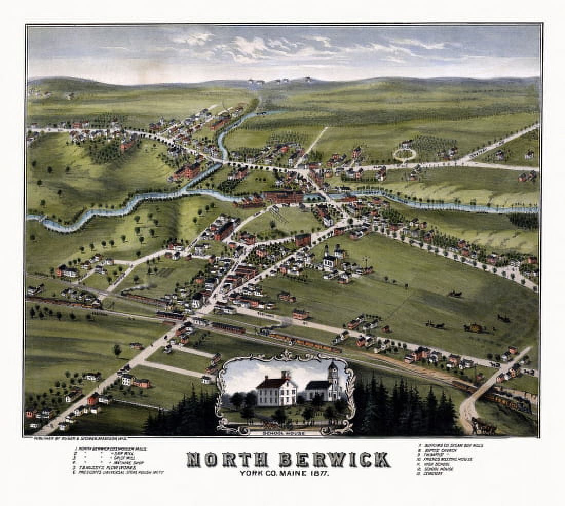 Antique Map of North Berwick Maine 1877 York County Canvas Art -  (24 x 36)