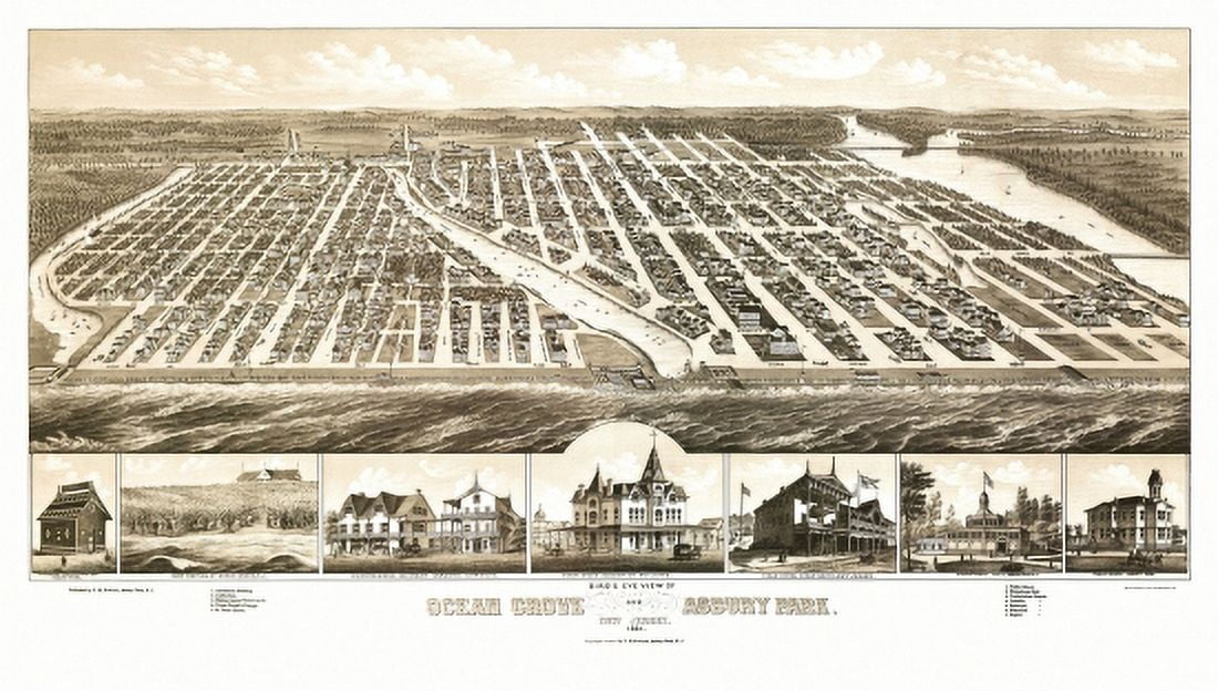 Antique Map of Ocean Grove New Jersey 1881 Monmouth County Canvas Art - (18 x 24)