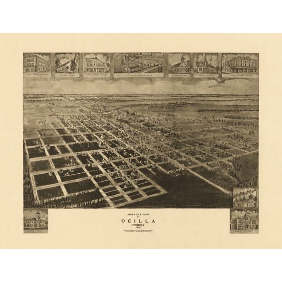 Antique Map of Ocilla Georgia 1908 Irwin County Canvas Art - (36 x 54)