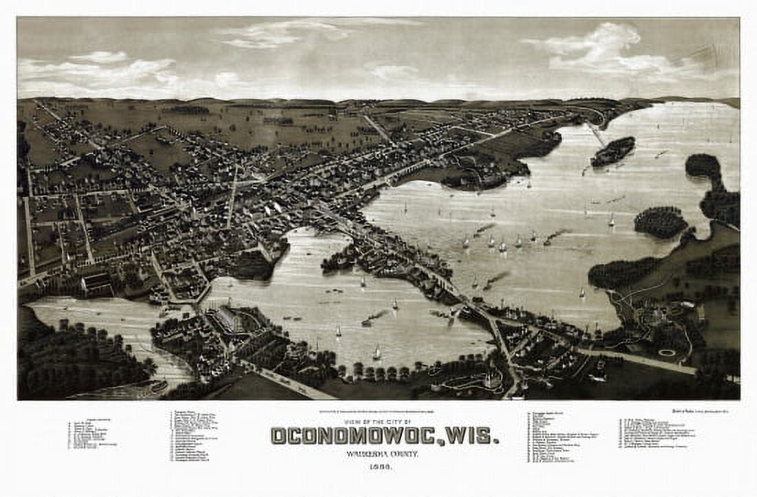 Antique Map of Oconomowoc Wisconsin 1885 Waukesha County Canvas Art - (18 x 24)