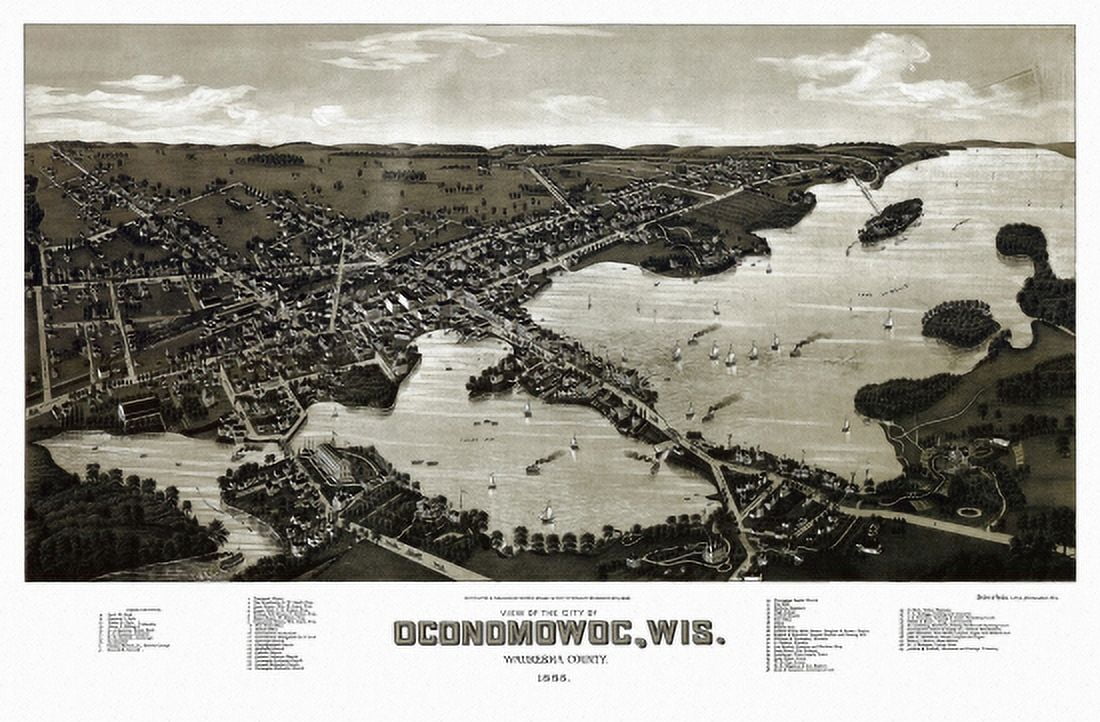 Antique Map of Oconomowoc Wisconsin 1885 Waukesha County Canvas Art - (24 x 36)