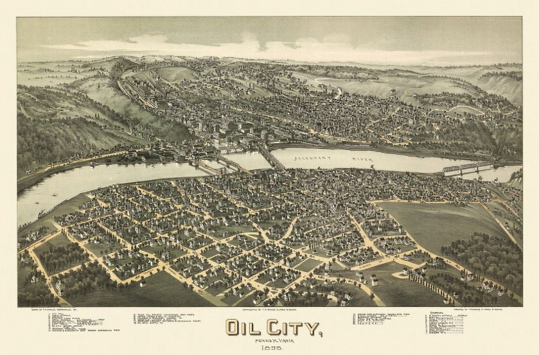 Antique Map of Oil City Pennsylvania 1896 Cambria County Canvas Art - (24 x 36)
