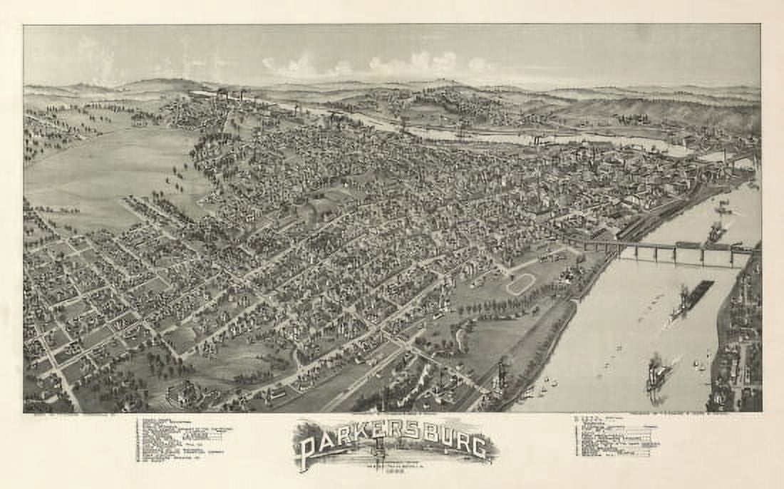Antique Map of Parkersburg West Virginia 1899 Wood County Canvas Art - (18 x 24)