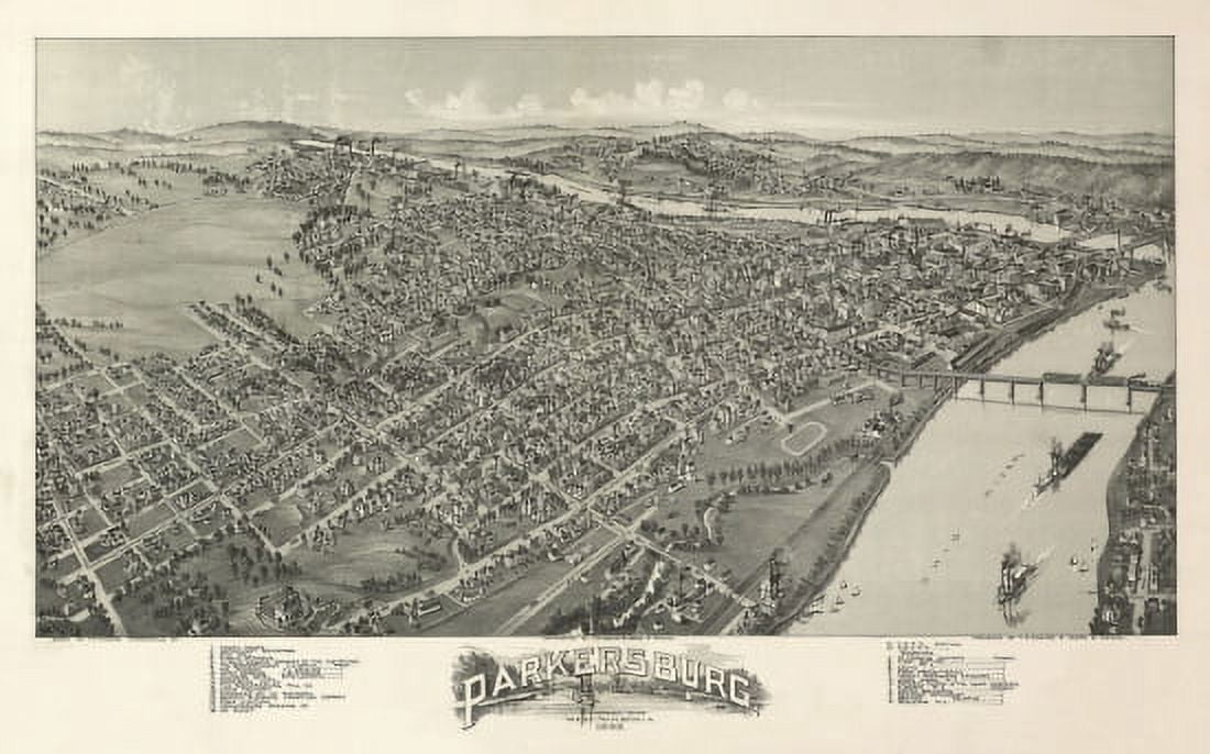 Antique Map of Parkersburg West Virginia 1899 Wood County Canvas Art - (24 x 36)