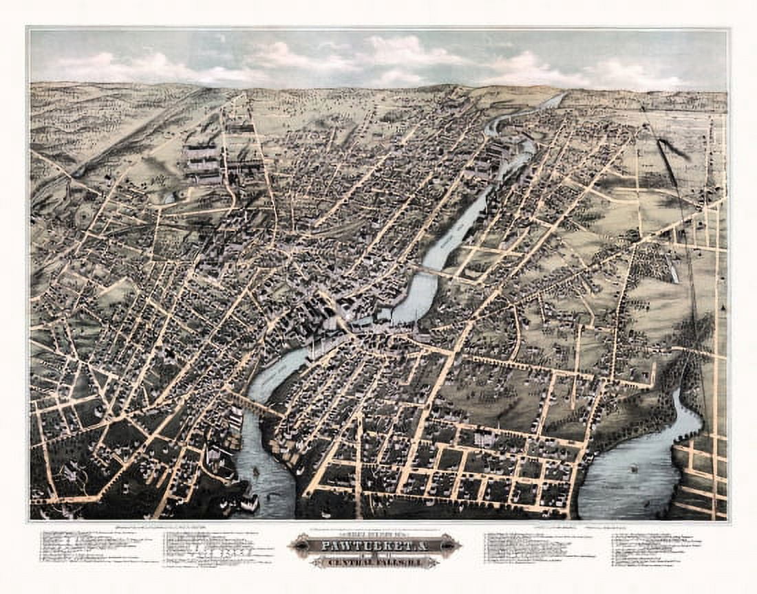 Antique Map of Pawtucket Rhode Island 1877 Providence County Canvas Art - (18 x 24)
