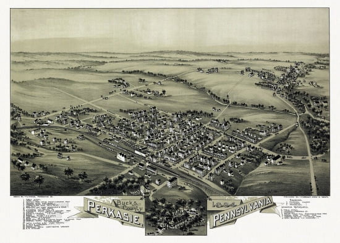 Antique Map of Perkasie Pennsylvania 1894 Bucks County Canvas Art - (24 x 36)