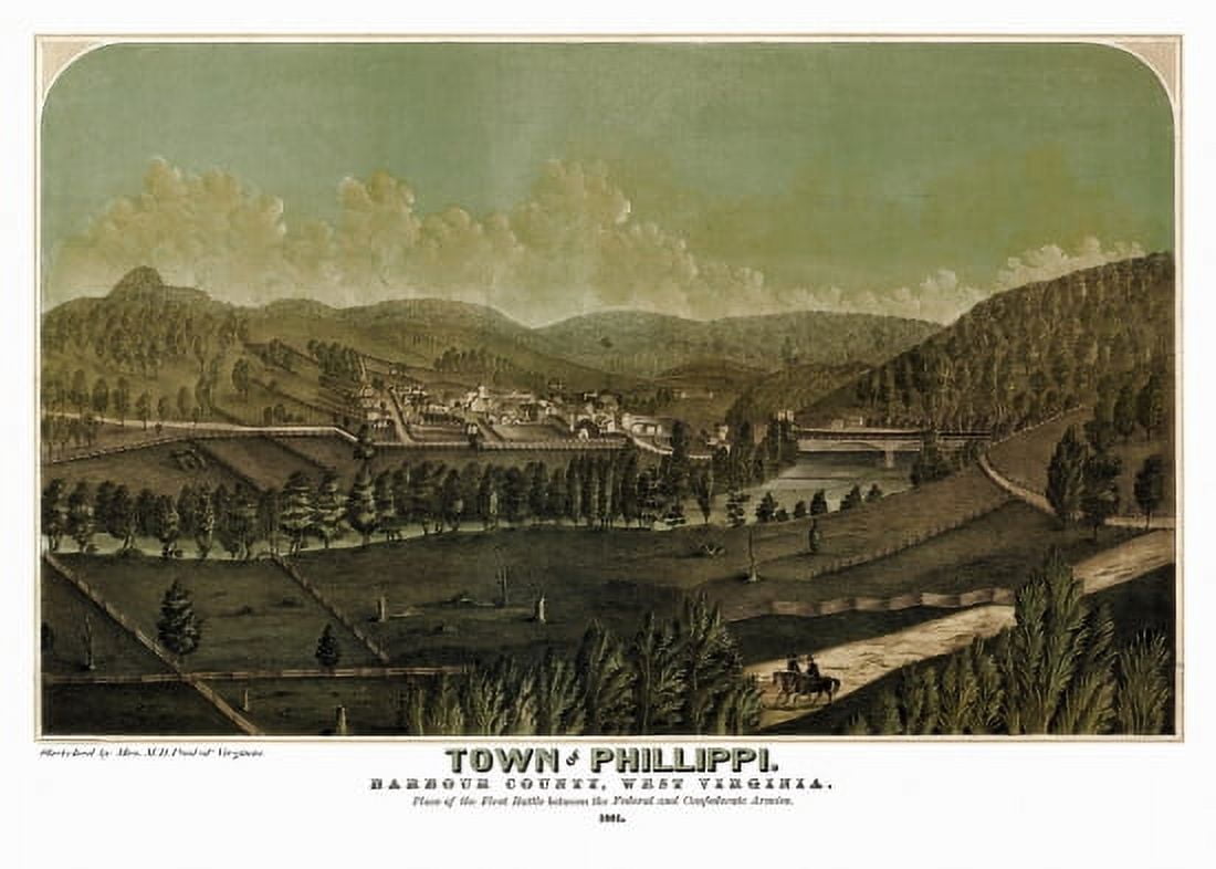 Antique Map of Phillippi West Virginia 1861 Barbour County Canvas Art - (24 x 36)