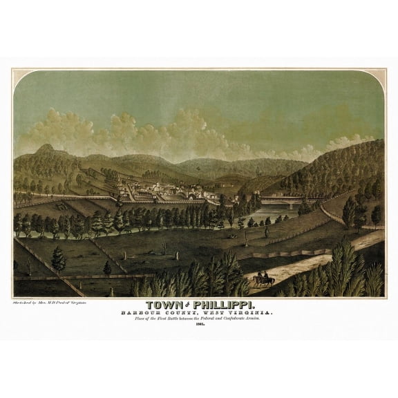 Antique Map of Phillippi West Virginia 1861 Barbour County Canvas Art - (36 x 54)