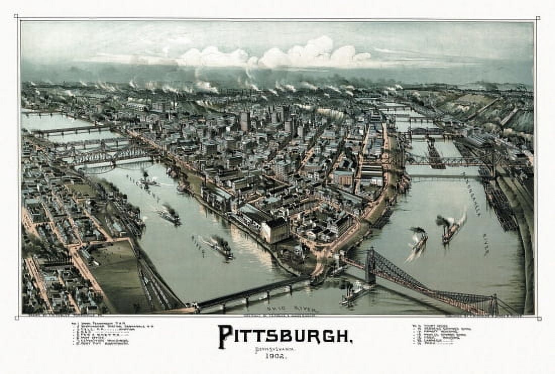 Antique Map of Pittsburgh Pennsylvania 1902 Allegheny County Canvas Art - (24 x 36)