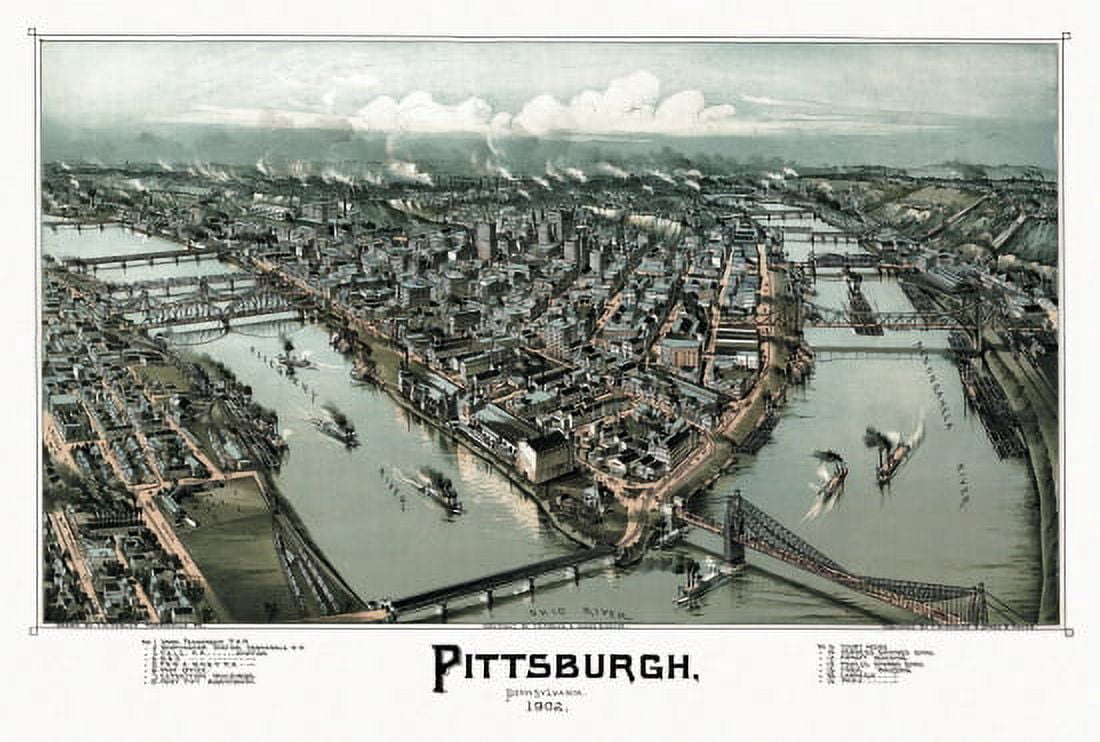 Antique Map of Pittsburgh Pennsylvania 1902 Allegheny County Canvas Art - (36 x 54)