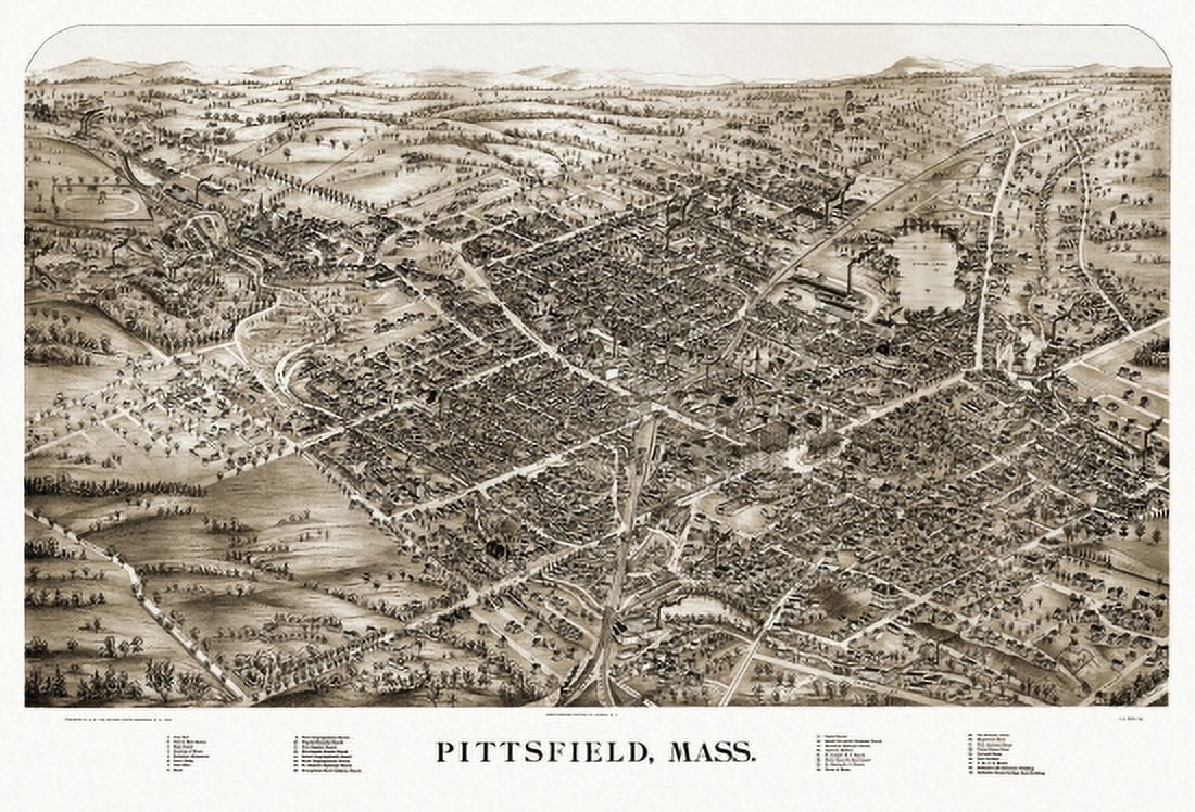 Antique Map of Pittsfield Massachusetts 1899 Berkshire County Canvas Art - (36 x 54)