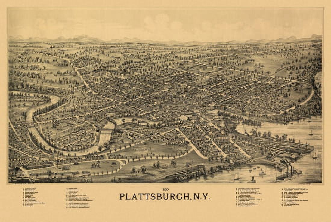 Antique Map of Plattsburgh New York 1899 Clinton County Canvas Art - (24 x 36)