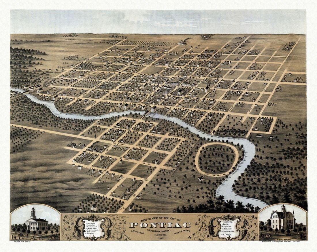 Antique Map of Pontiac Illinois 1869 Livingston County Canvas Art - (18 x 24)