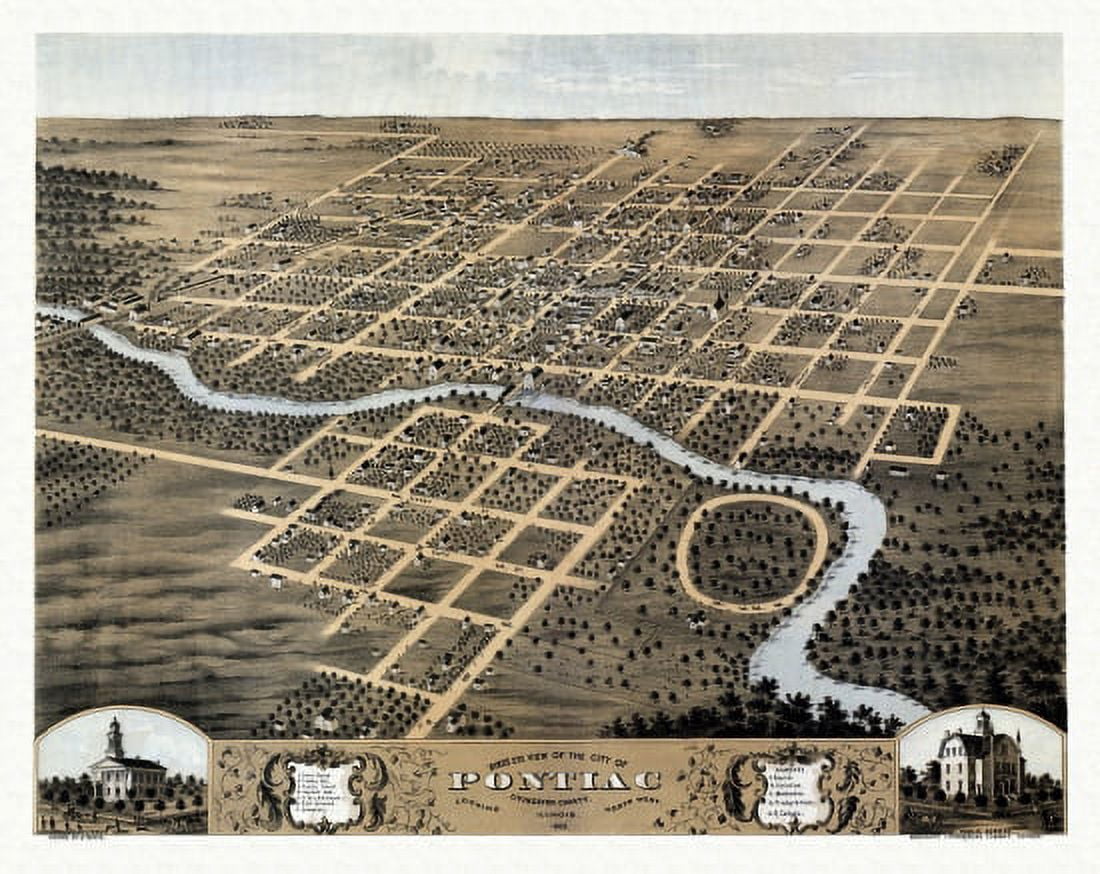 Antique Map of Pontiac Illinois 1869 Livingston County Canvas Art - (36 x 54)