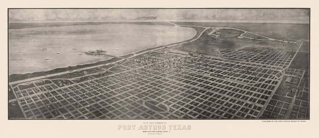 Antique Map of Port Arthur Texas 1912 Jefferson County Canvas Art - (18 x 24)