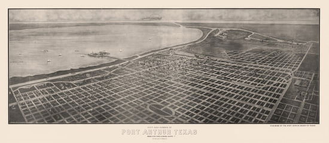 Antique Map of Port Arthur Texas 1912 Jefferson County Canvas Art - (36 x 54)