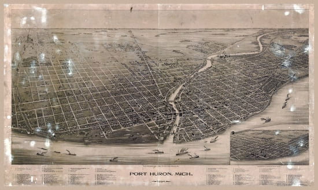 Antique Map of Port Huron Michigan 1894 St Clair County Canvas Art - (18 x 24)