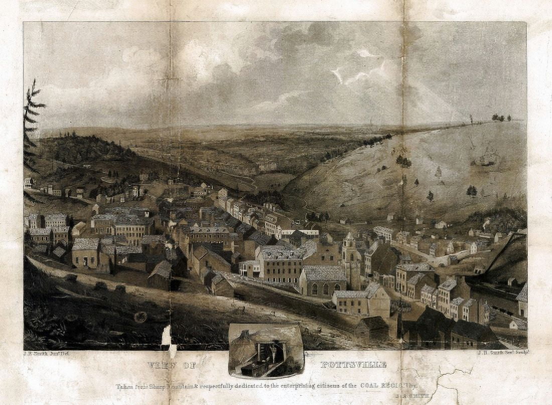 Antique Map of Pottsville Pennsylvania 1833 Schuylkill County Canvas Art - (18 x 24)