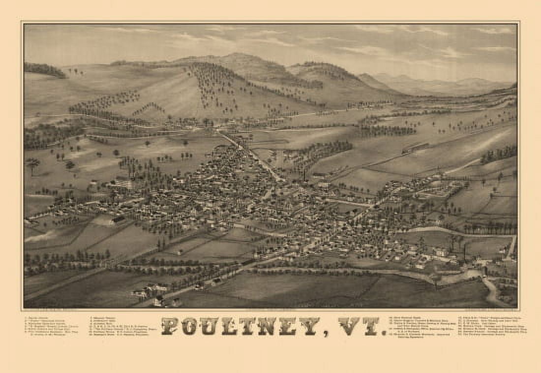 Antique Map of Poultney Vermont 1886 Rutland County Canvas Art - (24 x 36)