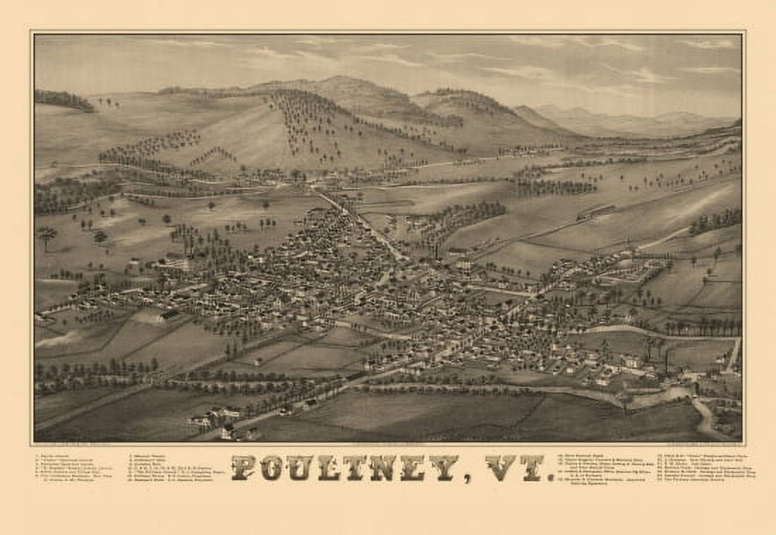 Antique Map of Poultney Vermont 1886 Rutland County Canvas Art - (36 x 54)
