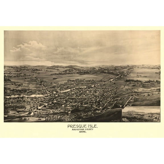 Antique Map of Presque Isle Maine 1894 Aroostook County Canvas Art - (36 x 54)