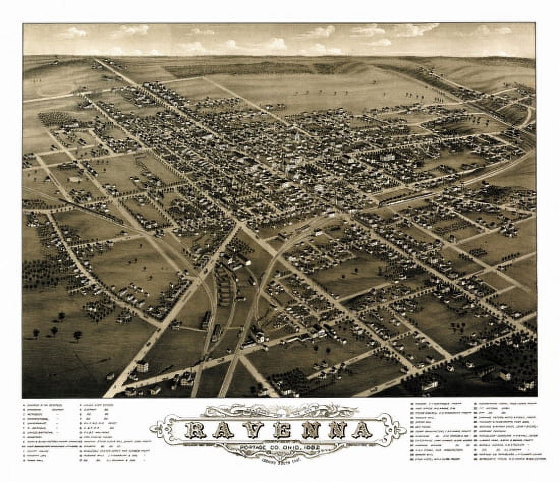 Antique Map of Ravenna Ohio 1882 Portage County Canvas Art - (18 x 24)