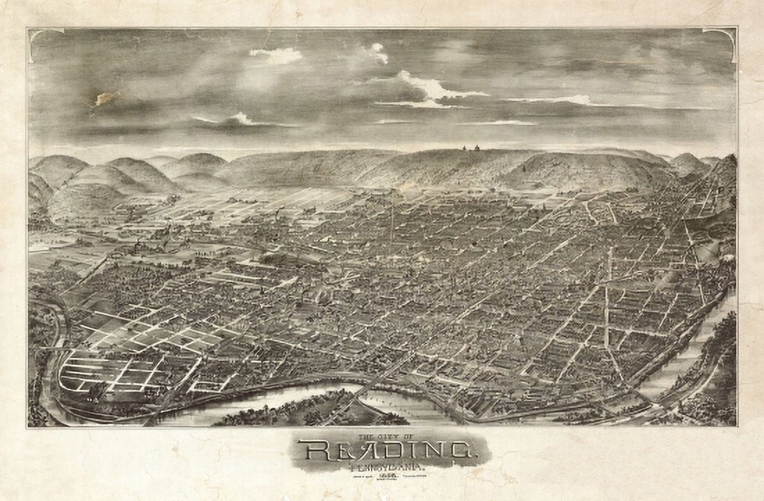 Antique Map of Reading Pennsylvania 1898 Berks County Canvas Art - (24 x 36)