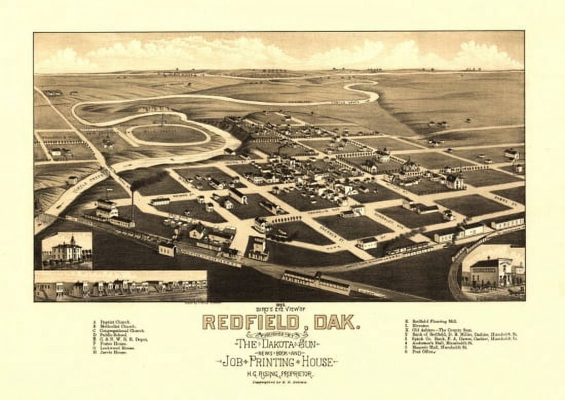 Antique Map of Redfield South Dakota 1883 Spink County Canvas Art -  (24 x 36)