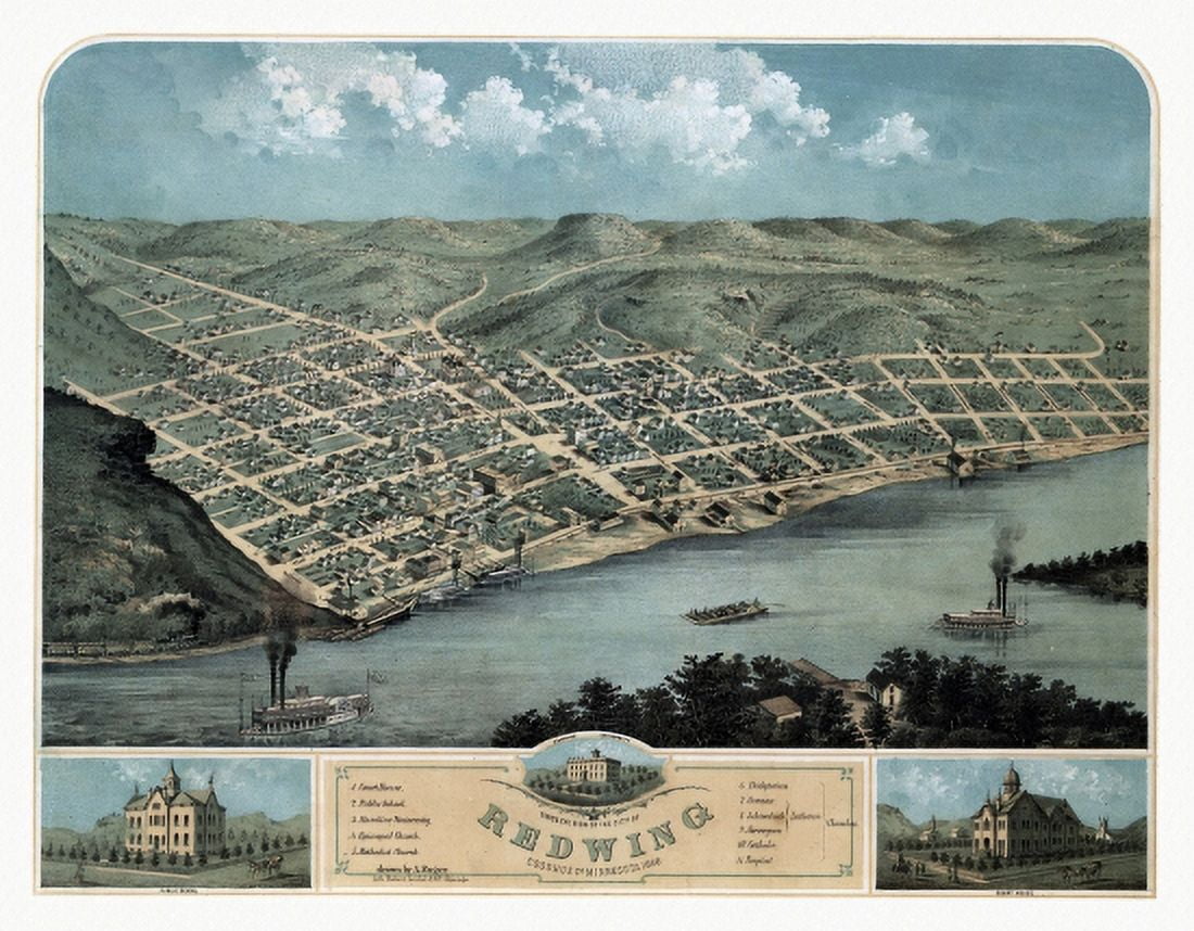 Antique Map of Redwing Minnesota 1868 Coodhue County Canvas Art - (18 x 24)