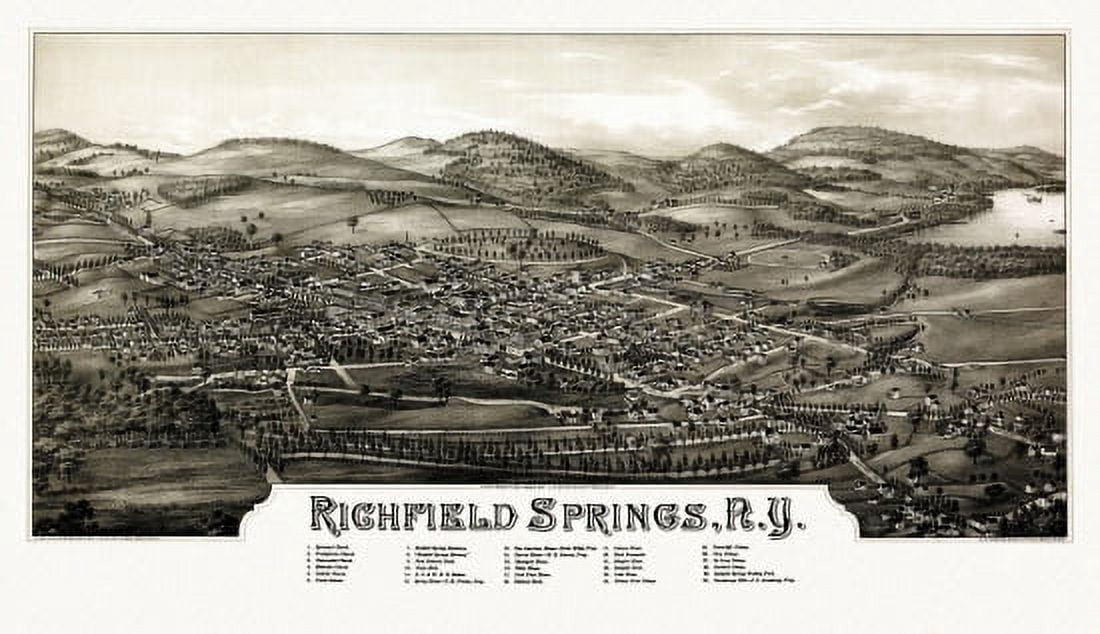 Antique Map of Richfield Springs New York 1885 Otsego County Canvas Art - (18 x 24)
