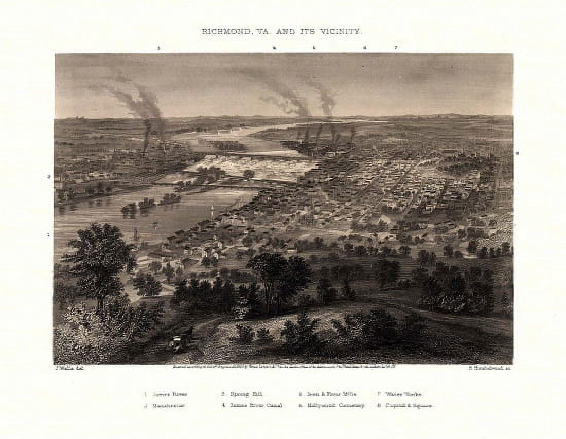 Antique Map of Richmond Virginia 1863 City Of Richmond County Canvas Art - (18 x 24)