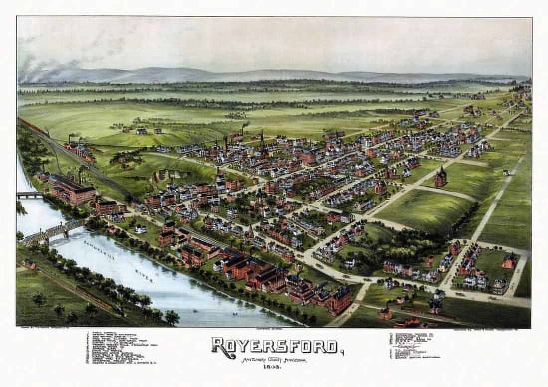 Antique Map of Royersford Pennsylvania 1893 Montgomery County Canvas Art -  (18 x 24)