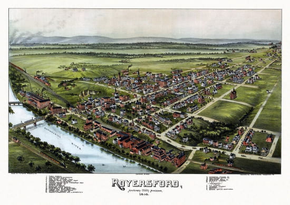 Antique Map of Royersford Pennsylvania 1893 Montgomery County Canvas Art - (36 x 54)