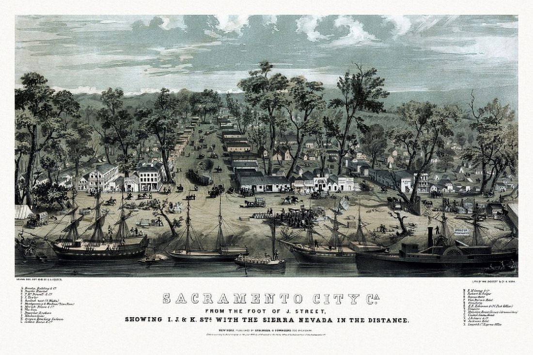Antique Map of Sacramento city California 1849 Sacramento County Canvas Art - (18 x 24)
