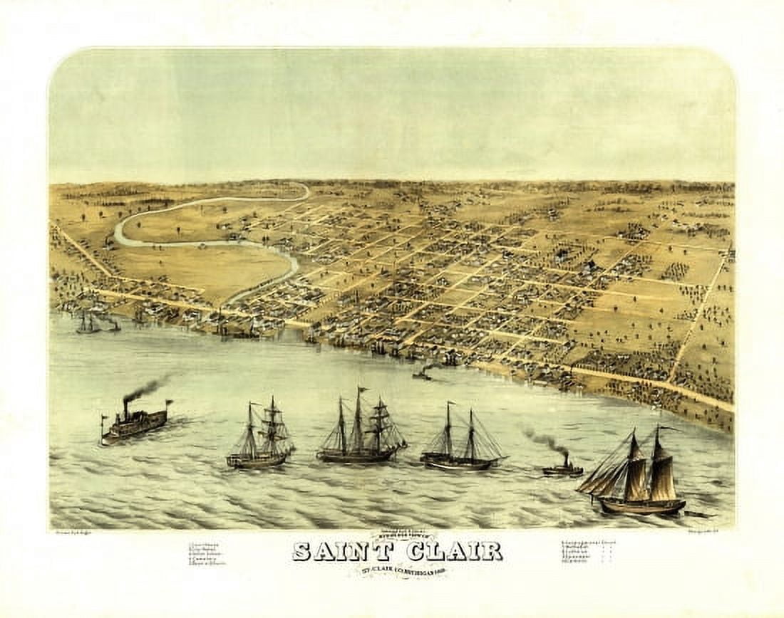 Antique Map of Saint Clair Michigan 1868 St Clair County Canvas Art - (24 x 36)