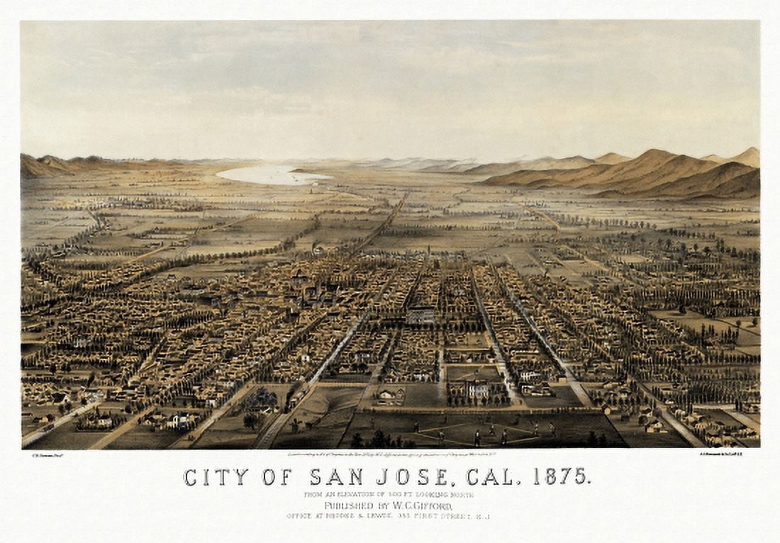Antique Map of San Jose California 1875 Santa Clara County Canvas Art - (24 x 36)
