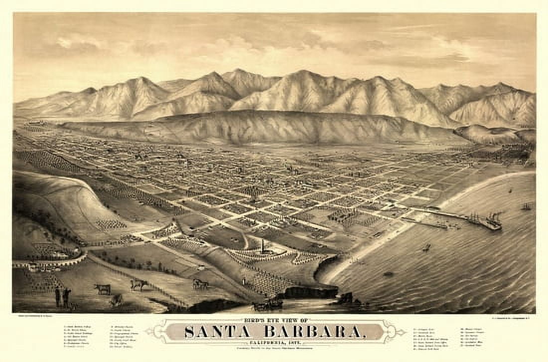 Antique Map of Santa Barbara California 1877 Santa Barbara County Canvas Art - (18 x 24)