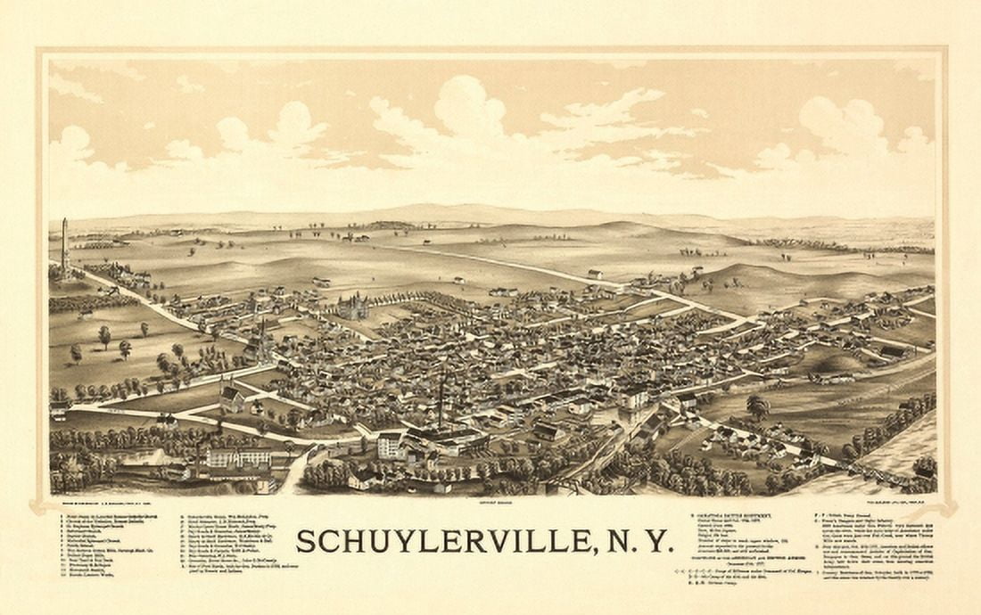 Antique Map of Schuylerville New York 1889 Saratoga County Canvas Art - (24 x 36)