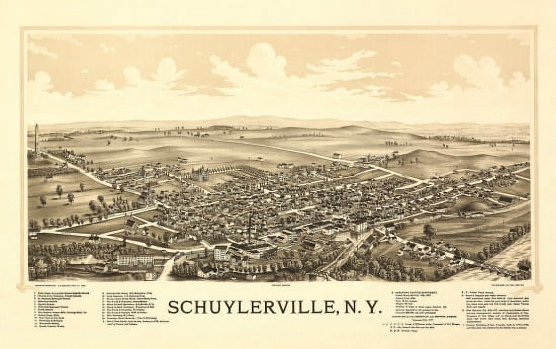 Antique Map of Schuylerville New York 1889 Saratoga County Canvas Art - (36 x 54)