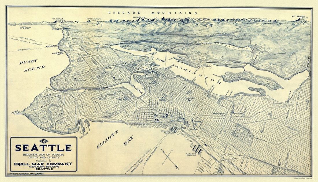 Antique Map of Seattle Washington 1925 King County Canvas Art - (36 x 54)