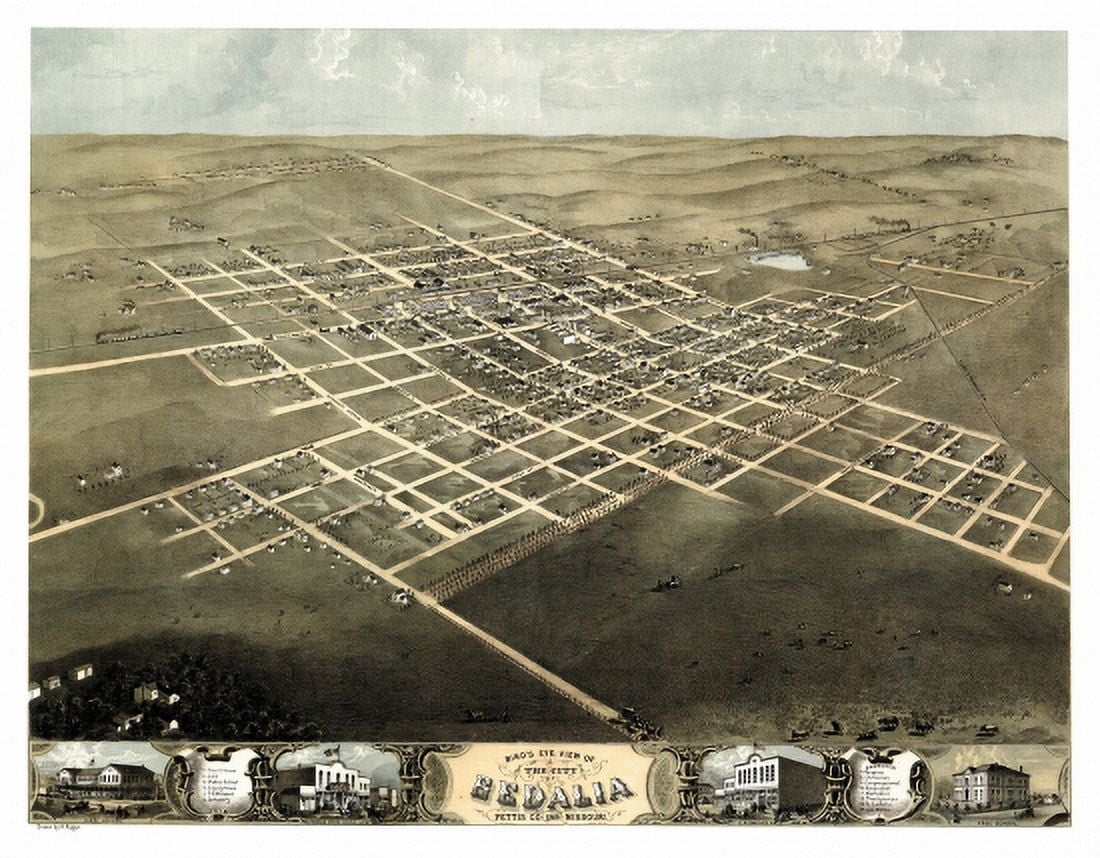 Antique Map of Sedalia Missouri 1869 Pettis County Canvas Art - (18 x 24)