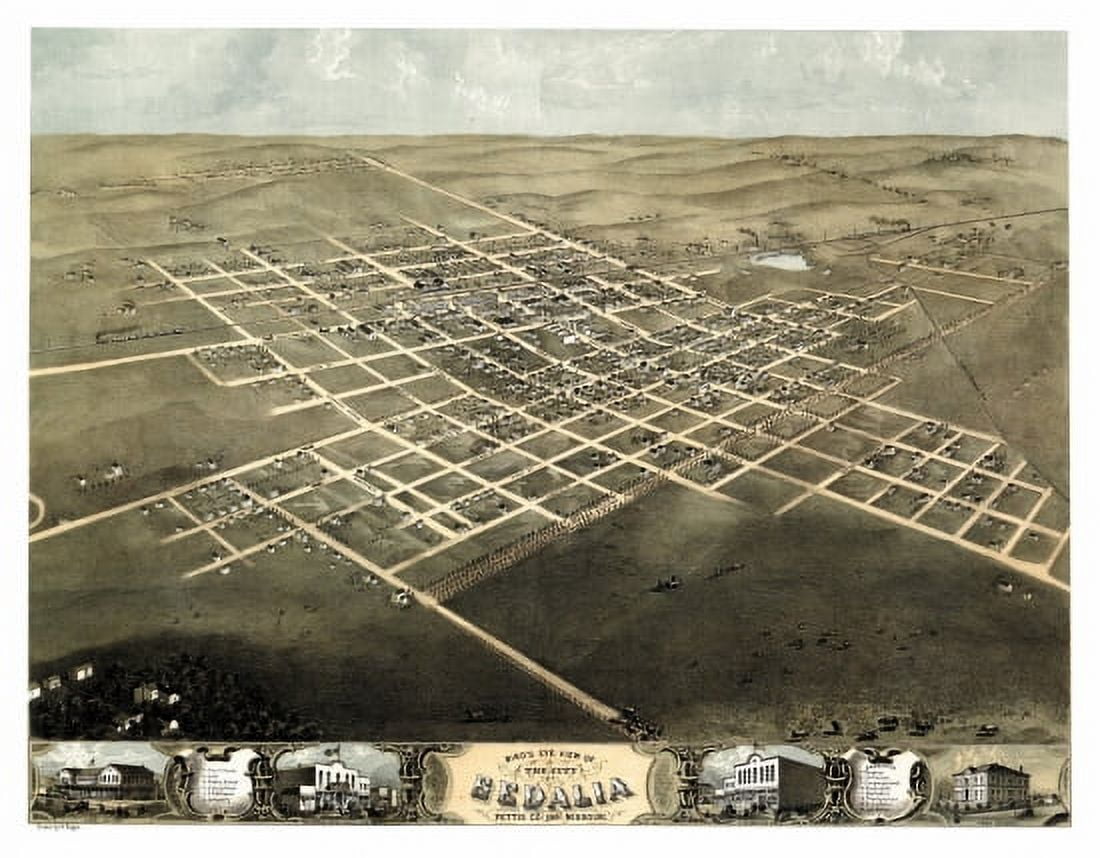 Antique Map of Sedalia Missouri 1869 Pettis County Canvas Art -  (24 x 36)