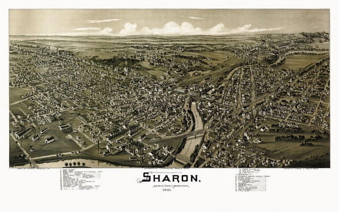 Antique Map of Sharon Pennsylvania 1901 Mercer County Canvas Art - (36 x 54)