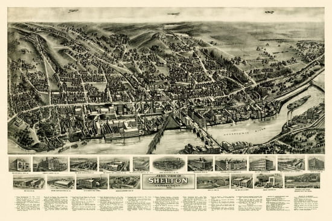 Antique Map of Shelton Connecticut 1919 Fairfield County Canvas Art - (18 x 24)